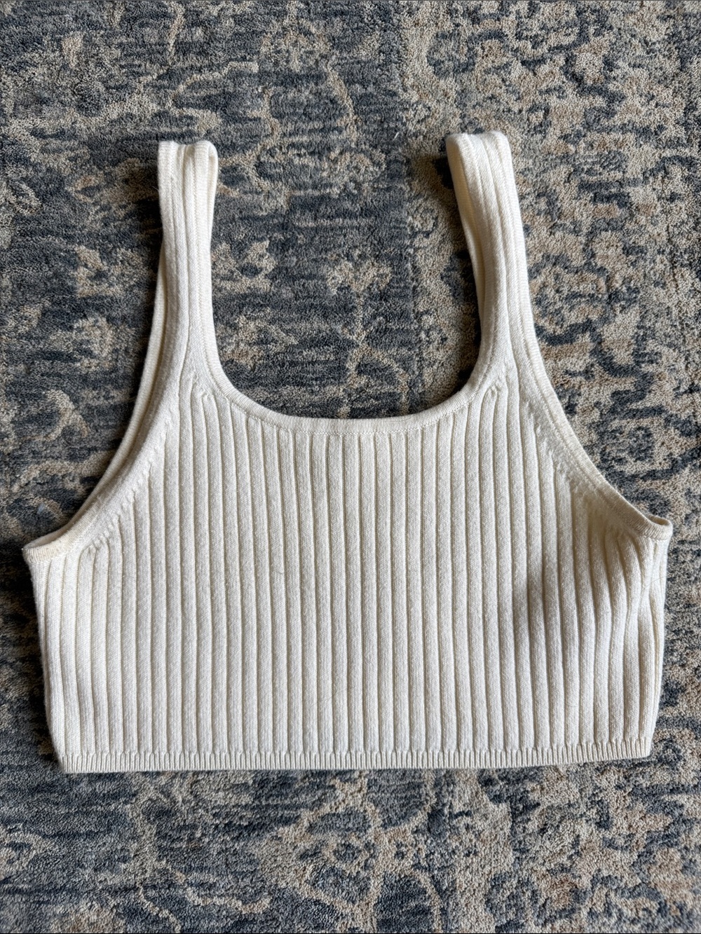 Wilfred Cream Ribbed Square-Neck Crop Tank